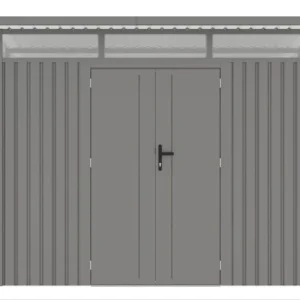 wejscie_do_szarego_domku_ogrodowego_hardmaister_widok_od_przodu_fb9b Domek metalowy ogrodowy Hardmaister Portland 289 × 253 cm Grey Aluminium