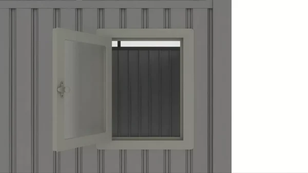 zblizenie_na_okno_magnetyczne_w_domku_ogrodowym_na_narzedzia_hardmaister_9ee8 Domek metalowy ogrodowy Hardmaister Portland 289 × 318 cm Grey Aluminium