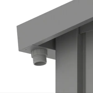 zblizenie_na_rynne_odprowadzajaca_wode_z_dachu_domku_narzedziowego_e18a Domek metalowy ogrodowy Hardmaister Portland 289 × 253 cm Grey Aluminium
