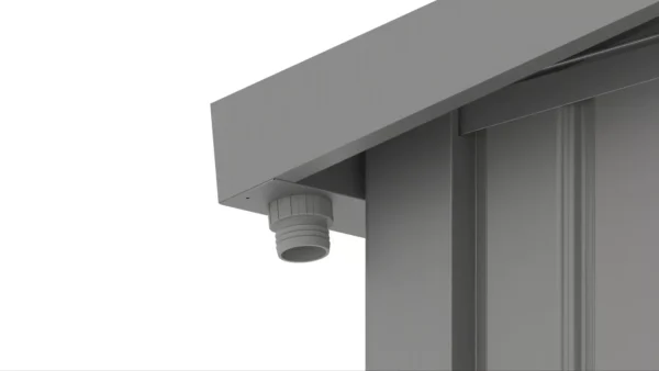 zblizenie_na_rynne_odprowadzajaca_wode_z_dachu_domku_narzedziowego_e18a Domek metalowy ogrodowy Hardmaister Portland 289 × 253 cm Grey Aluminium