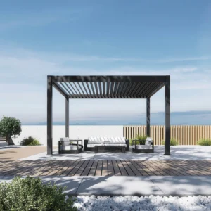 Pergola elektryczna tarasowa DELUXE PRO AUTOMATIC 3x4 z oświetleniem LED, Anthracite – Gutroof — zdjęcie główne wariantu Pergola elektryczna tarasowa DELUXE PRO AUTOMATIC 3x4 z oświetleniem LED, Anthracite – Gutroof — zdjęcie główne wariantu
