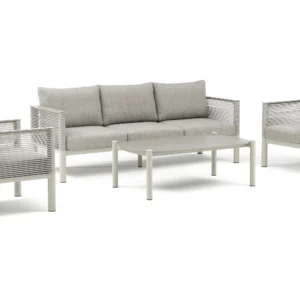 Zestaw mebli ogrodowych GENEVA PREMIUM Melange Grey z sofą, dwoma fotelami i stolikiem kawowym w kolorze szarym Zestaw mebli ogrodowych GENEVA PREMIUM Melange Grey z sofą, dwoma fotelami i stolikiem kawowym w kolorze szarym
