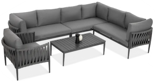 Narożnik ogrodowy aluminiowy MONZA Caffe + fotel Grey – FURRORE — zdjęcie główne wariantu