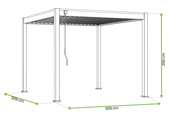 Pergola tarasowa automatyczna z oświetleniem LED ELEGANCE AUTOMATIC 3x3 Anthracite – Gutroof — wymiary produktu Pergola tarasowa automatyczna z oświetleniem LED ELEGANCE AUTOMATIC 3x3 Anthracite – Gutroof — wymiary produktu