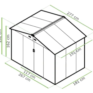 Domek narzędziowy HUDSON 277x191cm Cold Grey – Hardmaister — wymiary produktu Domek narzędziowy HUDSON 277x191cm Cold Grey – Hardmaister — wymiary produktu