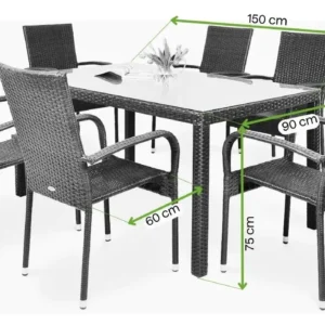 Meble technorattanowe FIESTA/VENECJA 6+1 Dolphin Grey – Bjørkka — wymiary produktu Meble technorattanowe FIESTA/VENECJA 6+1 Dolphin Grey – Bjørkka — wymiary produktu