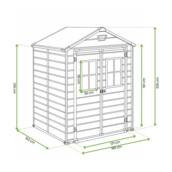 Domek narzędziowy MANOR 6x5 DD Dark Grey - 185x152cm – Keter — wymiary produktu Domek narzędziowy MANOR 6x5 DD Dark Grey - 185x152cm – Keter — wymiary produktu