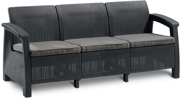 Trzyosobowa wygodna sofa z polipropylenu we wzorze imitującym rattan Trzyosobowa wygodna sofa z polipropylenu we wzorze imitującym rattan