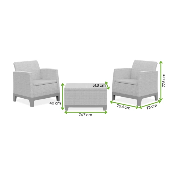 Meble balkonowe SCANDI FORMA BALCONY Grey – Keter — wymiary produktu Meble balkonowe SCANDI FORMA BALCONY Grey – Keter — wymiary produktu