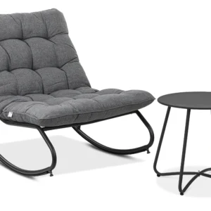 Fotel bujany ogrodowy AGAVA z stolikiem ART Dark Grey piękne szare poduszki i czarna metalowa rama