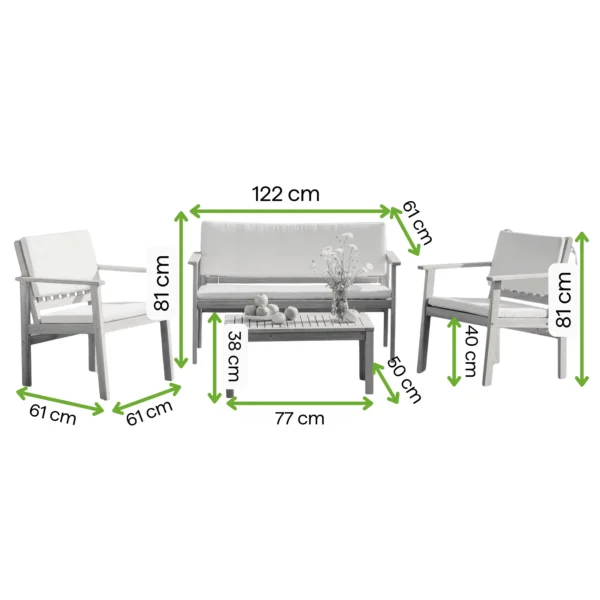 Zestaw mebli ogrodowych z drewna akacjowego VIKA CAFFE Acacia Wood – Bjørkka — wymiary produktu