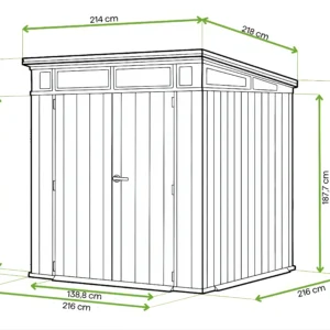 Domek narzędziowy PENTHOUSE 7x7 Grey Signature Collection – Keter — wymiary produktu Domek narzędziowy PENTHOUSE 7x7 Grey Signature Collection – Keter — wymiary produktu