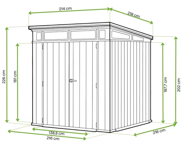 Domek narzędziowy PENTHOUSE 7x7 Grey Signature Collection – Keter — wymiary produktu Domek narzędziowy PENTHOUSE 7x7 Grey Signature Collection – Keter — wymiary produktu