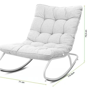 Fotel bujany AGAVA Light Beige – Bjørkka — wymiary produktu Fotel bujany AGAVA Light Beige – Bjørkka — wymiary produktu