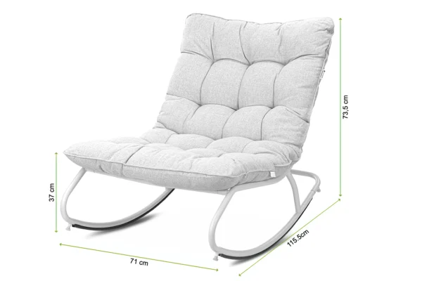 Fotel bujany AGAVA Light Beige – Bjørkka — wymiary produktu Fotel bujany AGAVA Light Beige – Bjørkka — wymiary produktu
