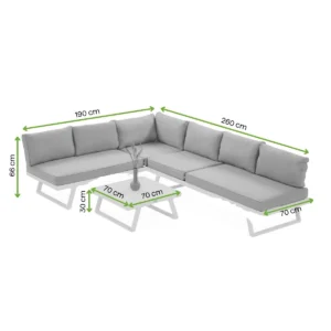 Narożnik modułowy aluminiowy MIDWAY White – Bjørkka — wymiary produktu