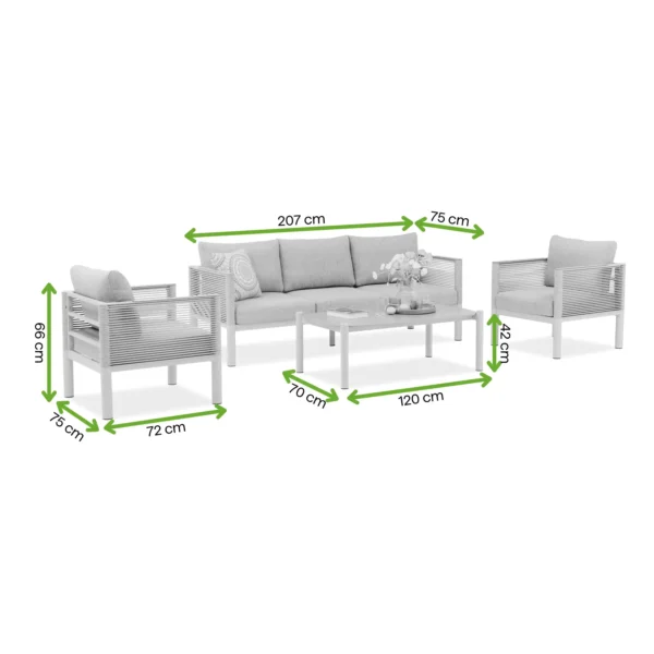 Zestaw mebli ogrodowych GENEVA PREMIUM Melange Grey – Bjørkka — wymiary produktu Zestaw mebli ogrodowych GENEVA PREMIUM Melange Grey – Bjørkka — wymiary produktu