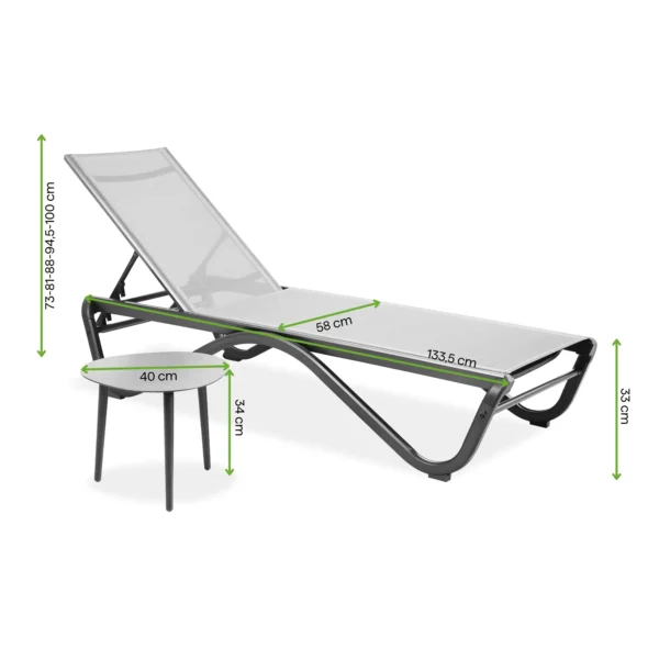 Zestaw tarasowy AQUALIS 1+1 GREY – Bjørkka — wymiary produktu Zestaw tarasowy AQUALIS 1+1 GREY – Bjørkka — wymiary produktu