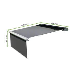 Markiza tarasowa DELUXE PLUS AUTOMATIC 400x300 GREY z LED i czujnikiem – Gutroof — wymiary produktu