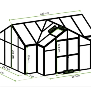Ogród zimowy TRIBECA Black 433x360cm PC + Glass – Gutroof — wymiary produktu