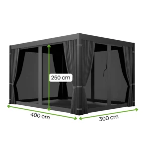 Komplet 4 zasłon bocznnych z siatką moskitierą do pergoli PRIMARY 3x4 Anthracite – GUTROOF — wymiary produktu Komplet 4 zasłon bocznnych z siatką moskitierą do pergoli PRIMARY 3x4 Anthracite – GUTROOF — wymiary produktu