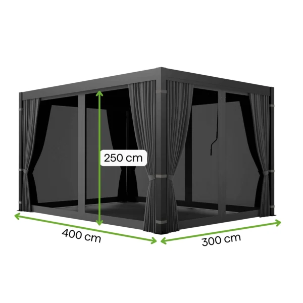 Komplet 4 zasłon bocznnych z siatką moskitierą do pergoli PRIMARY 3x4 Anthracite – GUTROOF — wymiary produktu Komplet 4 zasłon bocznnych z siatką moskitierą do pergoli PRIMARY 3x4 Anthracite – GUTROOF — wymiary produktu