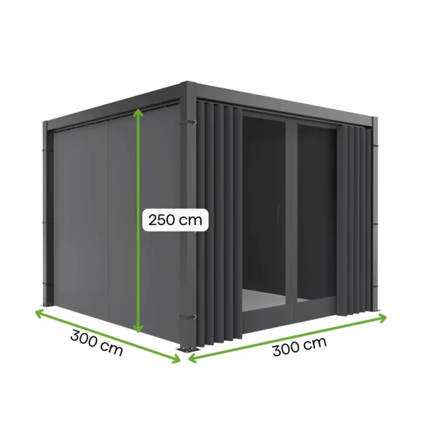 Zestaw 4 zasłon bocznych z moskitierą do pergoli PRIMARY 3x3 Anthracite – GUTROOF — wymiary produktu Zestaw 4 zasłon bocznych z moskitierą do pergoli PRIMARY 3x3 Anthracite – GUTROOF — wymiary produktu