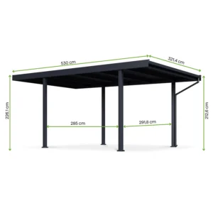 Wolnostojąca metalowa wiata SELECT 3,1x5,5 m Anthracite – Gutroof — wymiary produktu Wolnostojąca metalowa wiata SELECT 3,1x5,5 m Anthracite – Gutroof — wymiary produktu