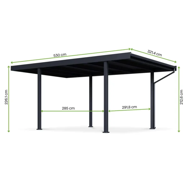 Wolnostojąca metalowa wiata SELECT 3,1x5,5 m Anthracite – Gutroof — wymiary produktu Wolnostojąca metalowa wiata SELECT 3,1x5,5 m Anthracite – Gutroof — wymiary produktu