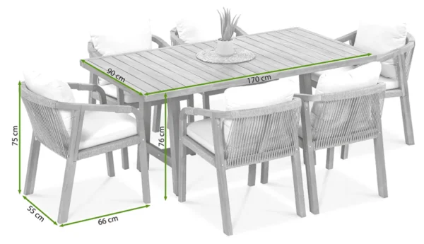 Zestaw mebli jadalnianych do ogrodu MARIGOLD 6+1 dining – FURRORE — wymiary produktu Zestaw mebli jadalnianych do ogrodu MARIGOLD 6+1 dining – FURRORE — wymiary produktu
