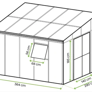 Ogród zimowy SOHO Black 364x290cm PC + Glass – Gutroof — wymiary produktu