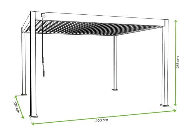 Pergola aluminiowa na taras DELUXE 3,6x4 Anthracite – Gutroof — wymiary produktu
