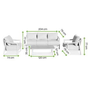 Meble ogrodowe z aluminium MONTI CAFFE BEIGE – FURRORE — wymiary produktu Meble ogrodowe z aluminium MONTI CAFFE BEIGE – FURRORE — wymiary produktu