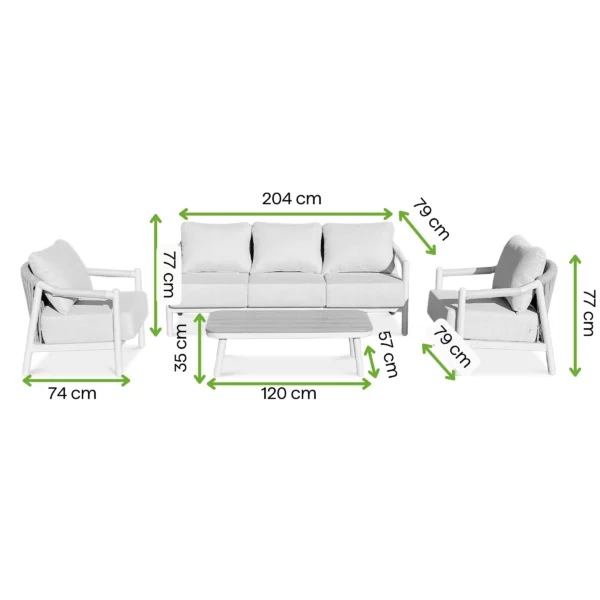 Meble ogrodowe z aluminium MONTI CAFFE BEIGE – FURRORE — wymiary produktu Meble ogrodowe z aluminium MONTI CAFFE BEIGE – FURRORE — wymiary produktu
