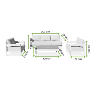 Zestaw mebli aluminiowych TREVIO CAFFE Beige – FURRORE — wymiary produktu