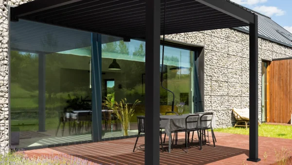 Pergola ścienna ogrodowa na taras 3x3 Premium Wall Anthracite – Gutroof — zdjęcie wariantu 3 Pergola ścienna ogrodowa na taras 3x3 Premium Wall Anthracite – Gutroof — zdjęcie wariantu 3