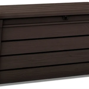 Brązowa skrzynia ogrodowa i siedzisko 2w1 Keter BRIGHTWOOD BOX o pojemności 455l