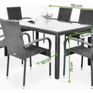 Meble technorattanowe FIESTA/VENECJA 6+1 Brown – Bjørkka — wymiary produktu