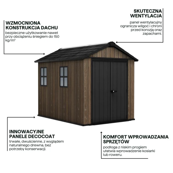 Drewnopodobny domek narzędziowy Keter DECO APEX 759/975 orzechowy z oknem i czarnymi drzwiami Drewnopodobny domek narzędziowy Keter DECO APEX 759/975 orzechowy z oknem i czarnymi drzwiami