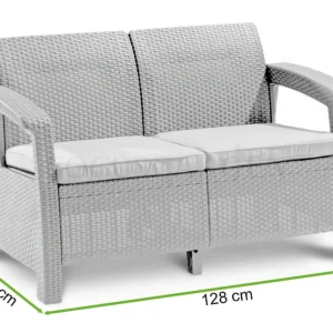 Sofa ogrodowa CORFU LOVE SEAT Brown – Keter — wymiary produktu Sofa ogrodowa CORFU LOVE SEAT Brown – Keter — wymiary produktu