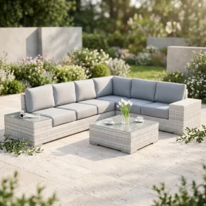 Narożnik technorattan AVOCADO White Grey — aranżacja Narożnik technorattan AVOCADO White Grey — aranżacja