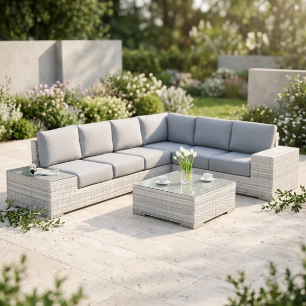 Narożnik technorattan AVOCADO White Grey — aranżacja Narożnik technorattan AVOCADO White Grey — aranżacja