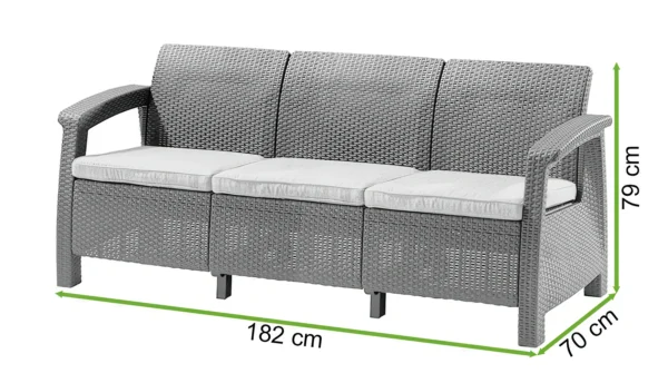 Sofa ogrodowa CORFU LOVE SEAT MAX Brown – Keter — wymiary produktu Sofa ogrodowa CORFU LOVE SEAT MAX Brown – Keter — wymiary produktu