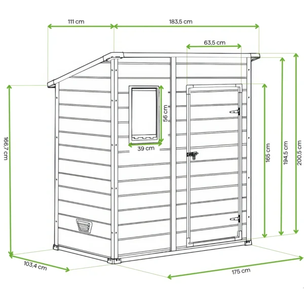 Domek ogrodowy MANOR PENT 6x4 - 183,5x111cm – Keter — wymiary produktu