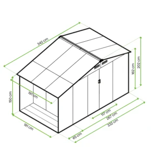 Domek narzędziowy drewutnia MADISON 342x191cm Cold Grey – HARDMAISTER — wymiary produktu Domek narzędziowy drewutnia MADISON 342x191cm Cold Grey – HARDMAISTER — wymiary produktu
