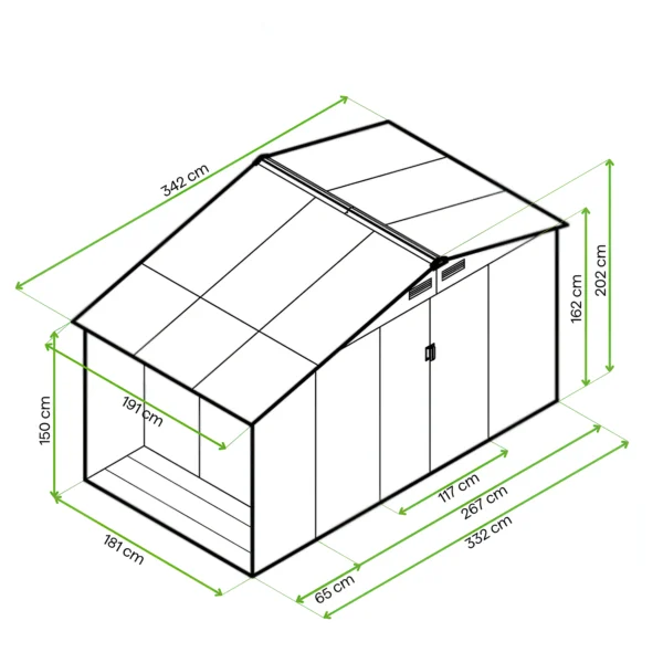 Domek narzędziowy drewutnia MADISON 342x191cm Cold Grey – HARDMAISTER — wymiary produktu Domek narzędziowy drewutnia MADISON 342x191cm Cold Grey – HARDMAISTER — wymiary produktu