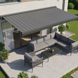 Markiza tarasowa PRIME AUTOMATIC 400x300 GREY/WHITE z oświetleniem LED i czujnikiem wiatru/słońca – Gutroof — zdjęcie wariantu 3 Markiza tarasowa PRIME AUTOMATIC 400x300 GREY/WHITE z oświetleniem LED i czujnikiem wiatru/słońca – Gutroof — zdjęcie wariantu 3