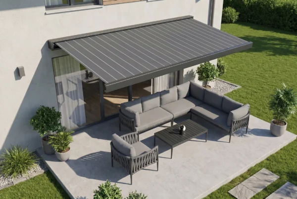 Markiza tarasowa PRIME AUTOMATIC 400x300 GREY/WHITE z oświetleniem LED i czujnikiem wiatru/słońca – Gutroof — zdjęcie wariantu 3 Markiza tarasowa PRIME AUTOMATIC 400x300 GREY/WHITE z oświetleniem LED i czujnikiem wiatru/słońca – Gutroof — zdjęcie wariantu 3