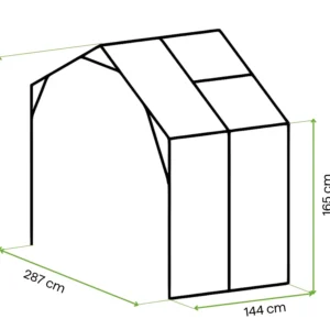 Moduł powiększający do ogrodu zimowego TRIBECA PC + Glass 287x144cm – Gutroof — wymiary produktu Moduł powiększający do ogrodu zimowego TRIBECA PC + Glass 287x144cm – Gutroof — wymiary produktu