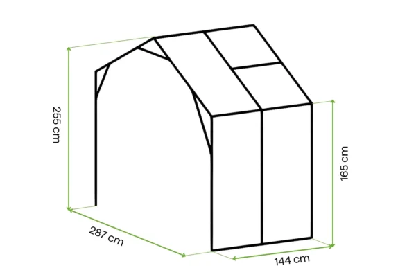 Moduł powiększający do ogrodu zimowego TRIBECA PC + Glass 287x144cm – Gutroof — wymiary produktu Moduł powiększający do ogrodu zimowego TRIBECA PC + Glass 287x144cm – Gutroof — wymiary produktu